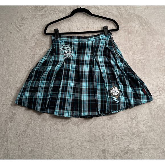 Disney Descendants Black & Blue Plaid Pleated Skirt Size XL (14-16) - Picture 1 of 8